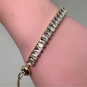Gold Diamond White Swarovski Crystal Elements Bolo Tennis Bracelet Adjustable